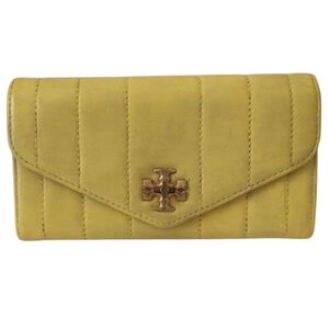 Tory Burch Kira Quilted Envelope Mustard Yellow Wallet. Turn-lock Closure
